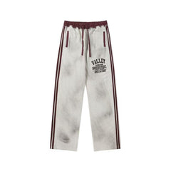 Valley Dream Vintage Striped Grey Maroon Wide Leg Track Pants