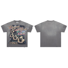 DUAA Wear 1993 Soccer Flag Graphic Tee, Distressed Vintage Washed Grey