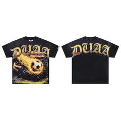 DUAA Fiery Soccer Ball Graphic Tee, Acid Washed Black