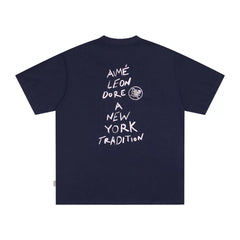AIME LEON DORE Handwritten Letter Slogan Unisex Couple Cotton Crew Neck T-Shirt