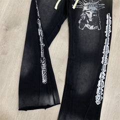 LOSTSHDWS Distressed Washed Letter Print Loose Unisex Sweatpants