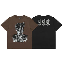 VLONE Revenge 999 Portrait Print Loose Unisex European American Hip Hop Crew Neck T-Shirt