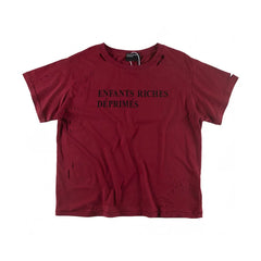 Enfants Riches Déprimés Retro Worn Slogan Print Unisex Loose Casual Red Crew Neck Tee