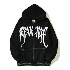 Revenge 10000-Stitch Embroidered Fleece Lined Zip Up Hoodie Cardigan
