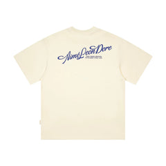AIME Retro Slogan Letter Print Unisex Couple Crew Neck Tee