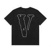 VLONE ECG Print Letter Embroidery Unisex European American Hip Hop Trendy Crew Neck T-Shirt