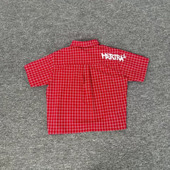 Mertra Letter Print Checkered Unisex Couple Short Sleeve Shirt