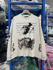 Enfants Riches Déprimés Demon Hall Retro Texture Pure Cotton Loose Vintage Unisex Long Sleeve Tee