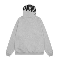 Revenge Embroidered Logo Zip Up Cardigan Thick Pure Cotton Unisex Hooded Jacket