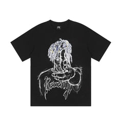 Revenge Sketch Character Print Oversized Unisex Hip Hop High Street T-Shirt