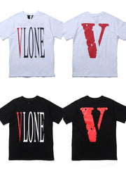 VLONE Classic Red V Print Loose Unisex Couple Short Sleeve Base T-Shirt