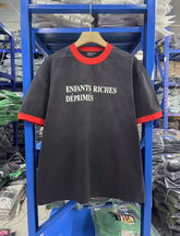 Enfants Riches Déprimés Retro Vintage Letter Print Contrast Splicing Unisex Short Sleeve Tee