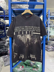 Enfants Riches Déprimés Retro High‑Street Washed Vintage Letter Print Loose Unisex Short Sleeve T‑Shirt