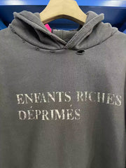 Enfants Riches Déprimés Letter Slogan Distorted Sun Fading Unisex Washed Damaged Hoodie