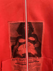 Enfants Riches Déprimés Red Portrait Patch Distressed Zip‑Up Hooded Cardigan