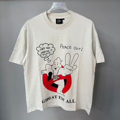 Triple Sevens Off‑White Ghost Cartoon Slogan Graphic Tee