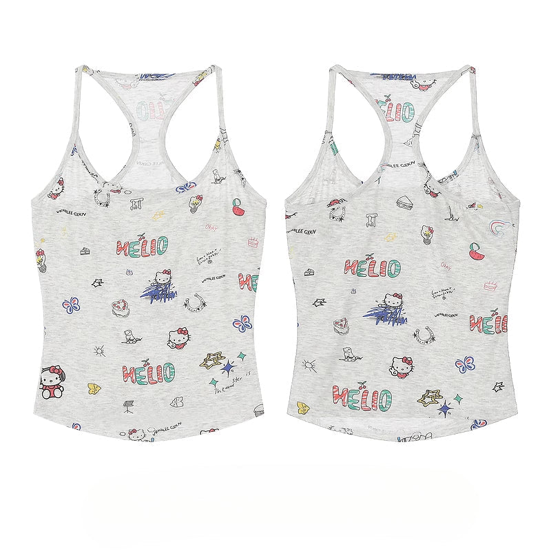 HK Retro Mini Vest - Y2K Fitted Sleeveless Top for Women