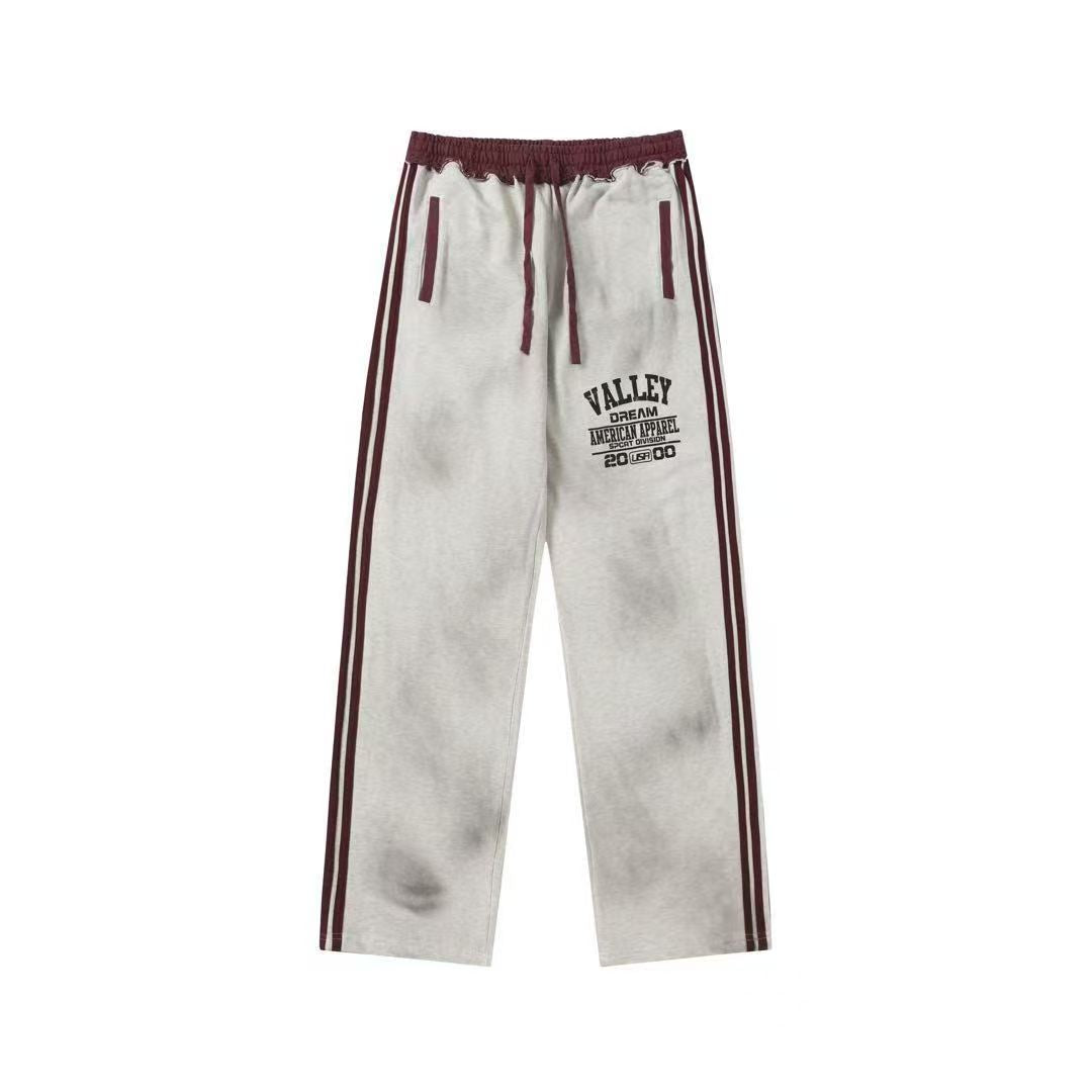 Valley Dream Vintage Striped Grey Maroon Wide Leg Track Pants