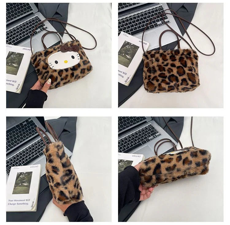 Hello Kitty 3-Way Leopard Print Plush Tote Bag