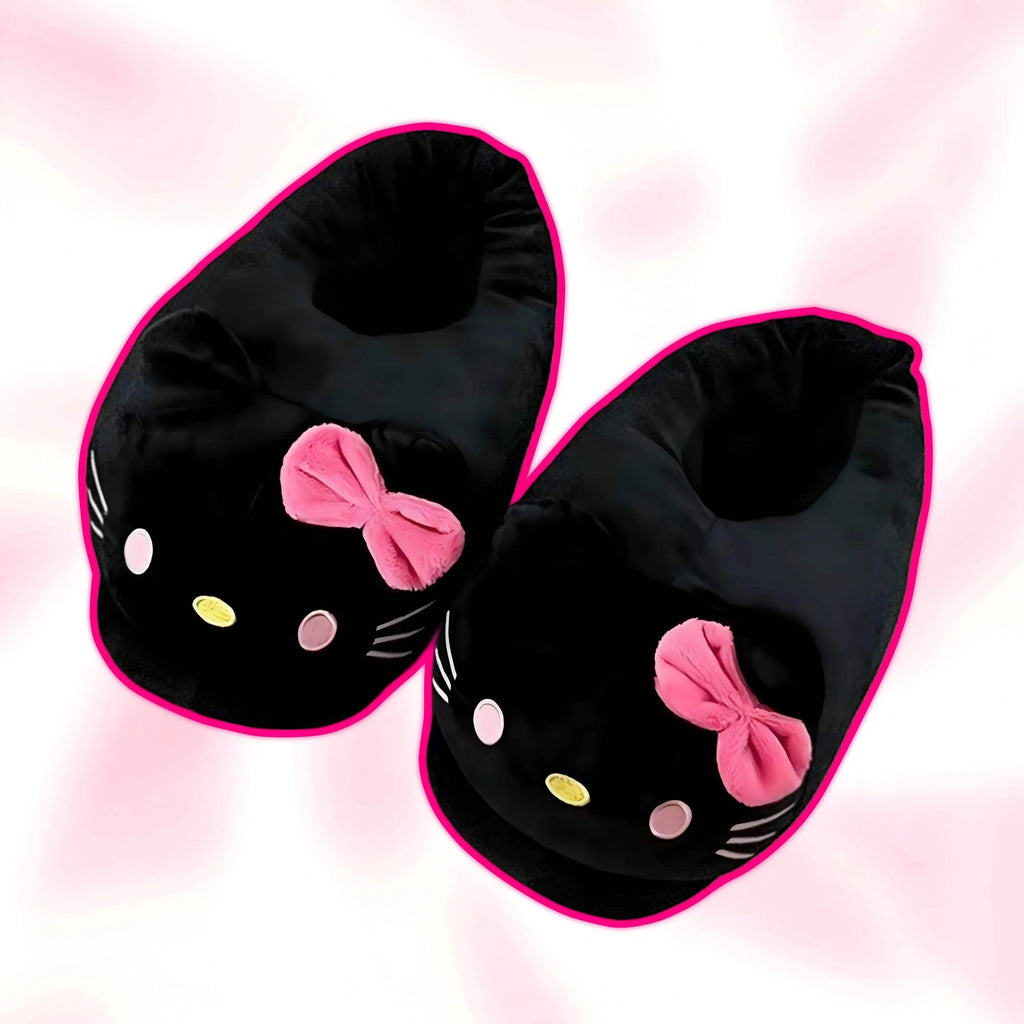 Dark Hello Kitty Fluffy Slippers