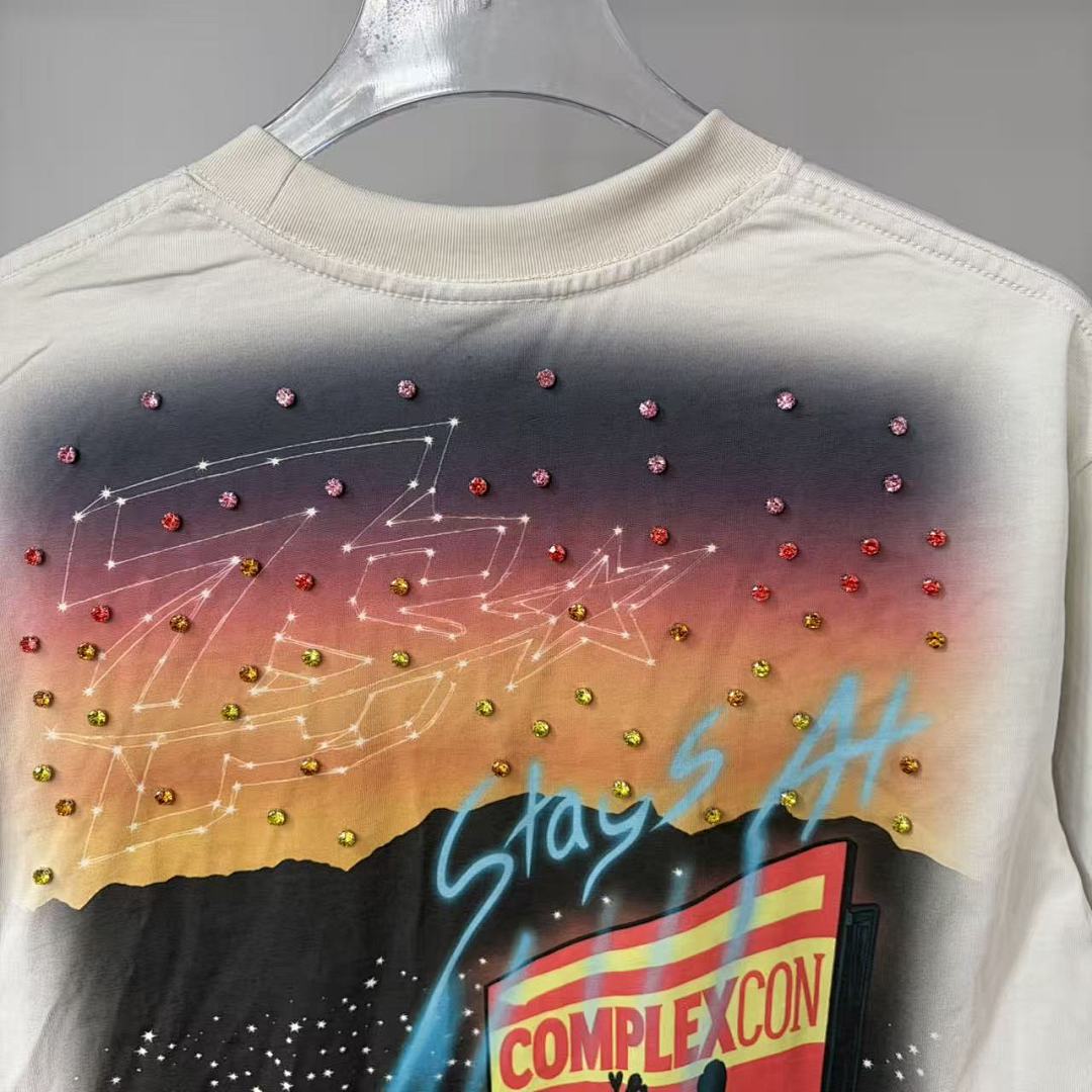 Triple Sevens Off‑White Rhinestone City Cartoon Scene Graphic Tee