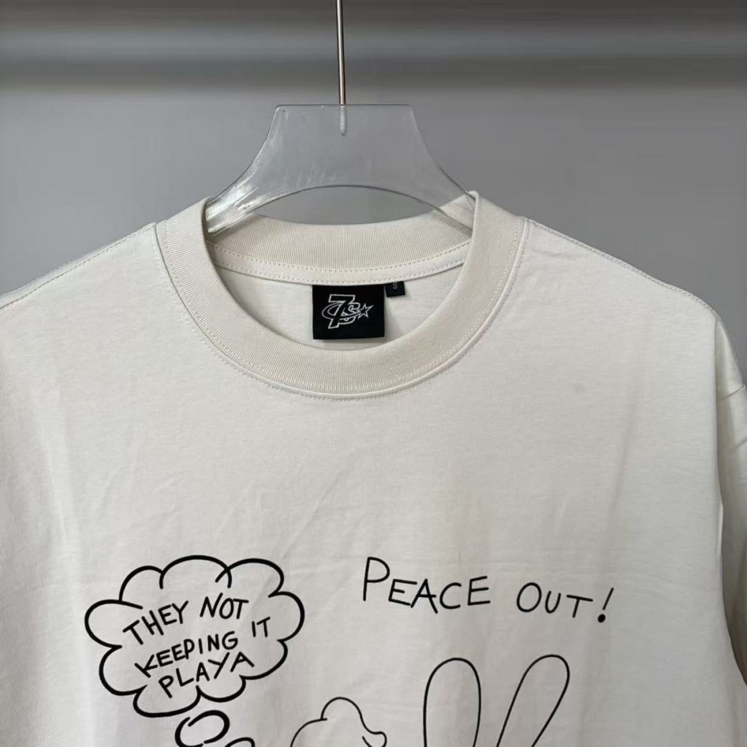 Triple Sevens Off‑White Ghost Cartoon Slogan Graphic Tee