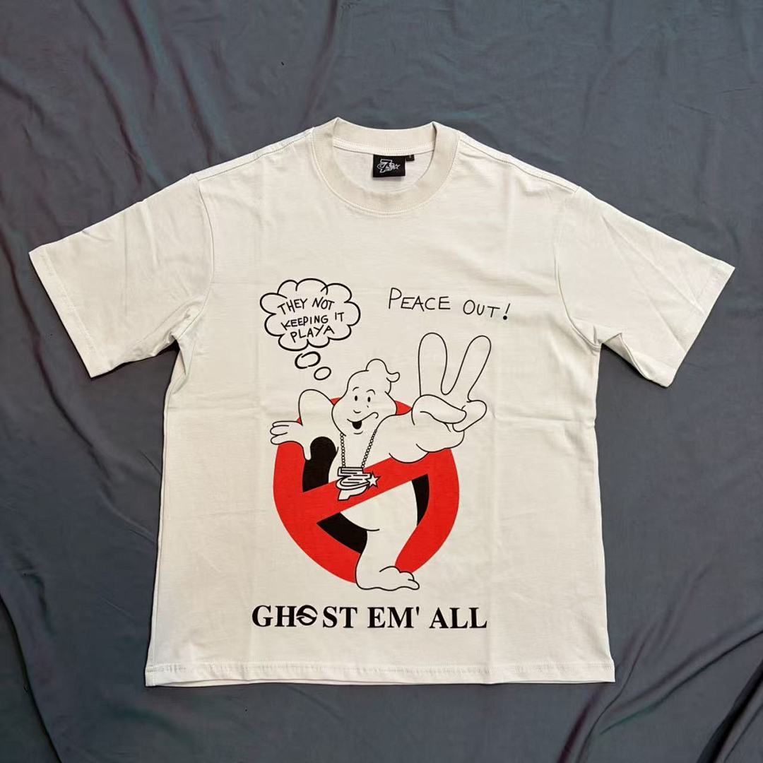 Triple Sevens Off‑White Ghost Cartoon Slogan Graphic Tee