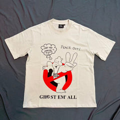 Triple Sevens Off‑White Ghost Cartoon Slogan Graphic Tee