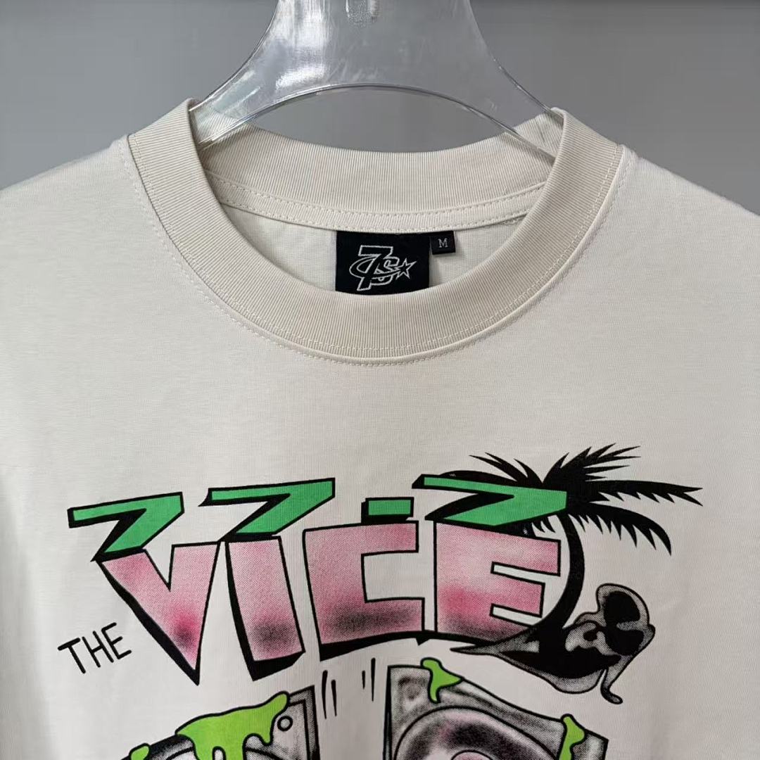 Triple Sevens Off‑White Back Print Turntable Money Cartoon Graphic Tee