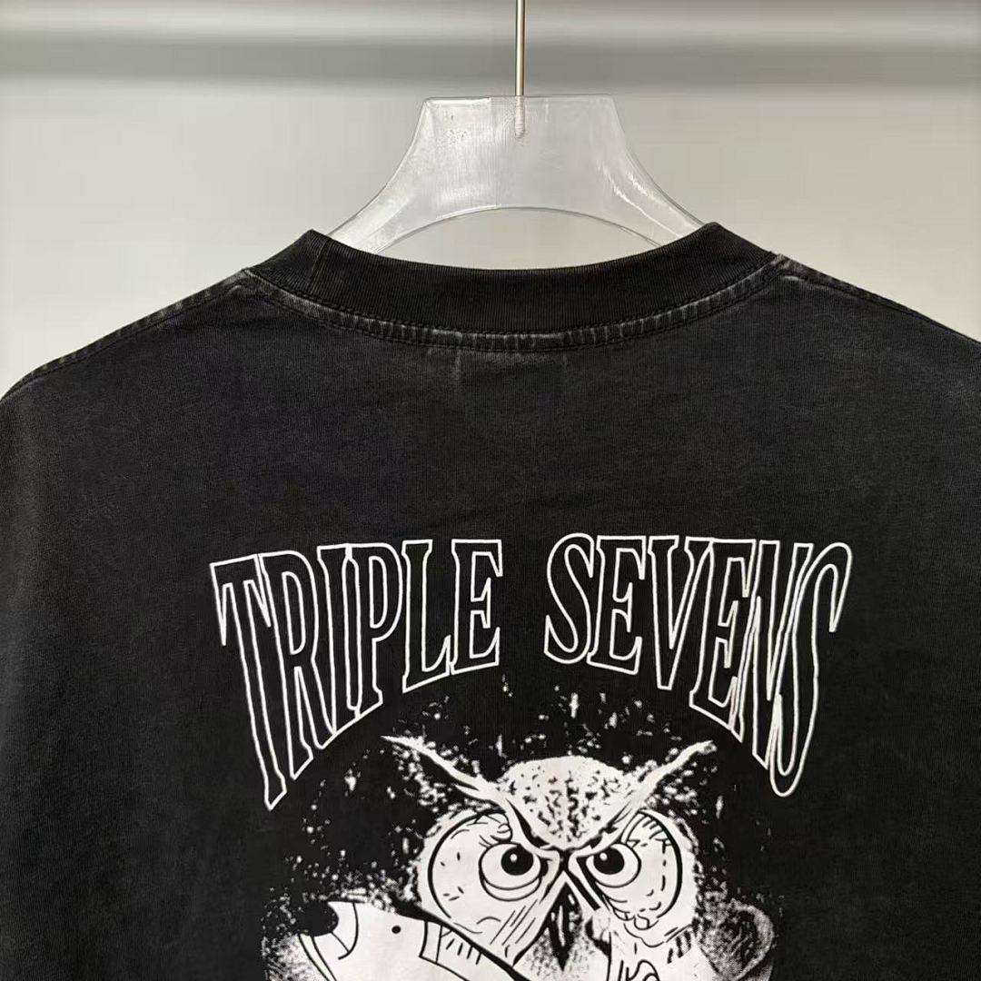 Triple Sevens Vintage Black Owl Miami Slogan Graphic Tee