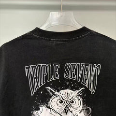 Triple Sevens Vintage Black Owl Miami Slogan Graphic Tee