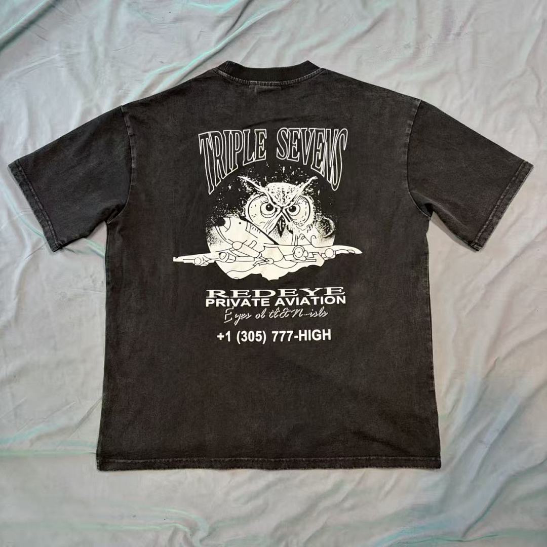Triple Sevens Vintage Black Owl Miami Slogan Graphic Tee