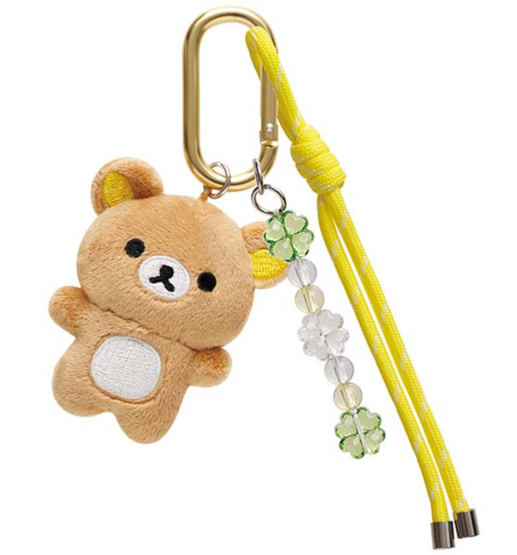 Sanrio x Rilakkuma Four-Leaf Clover Plush Toy, Plush Toy Hanging Snap, Brown Bear Hanging Snap