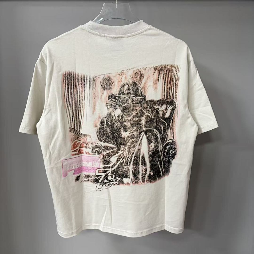Triple Sevens Off‑White Film Camera Splash Print Graphic Tee