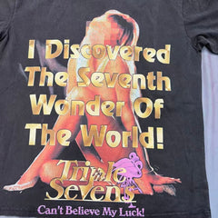 Triple Sevens Vintage Washed Figure Graphic T‑Shirt Gold Letter Print Loose Tee