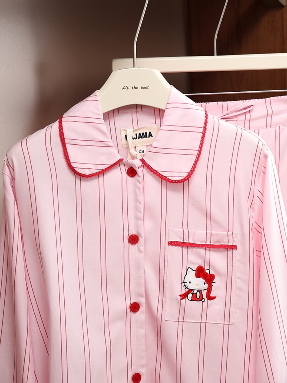 Hello Kitty Pink Striped Lyocell Cotton Pajama Set