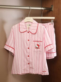 Hello Kitty Pink Striped Lyocell Cotton Pajama Set
