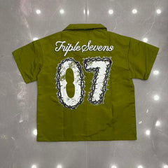 Triple Sevens Trap Logo Nylon Button Up Shirt, Boxy Cropped Fit