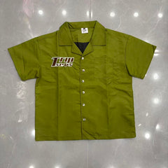 Triple Sevens Trap Logo Nylon Button Up Shirt, Boxy Cropped Fit