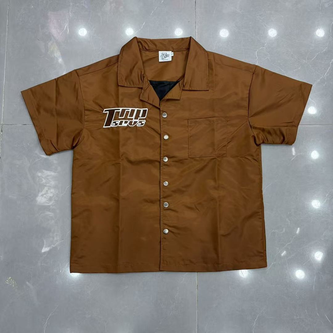 Triple Sevens Trap Logo Nylon Button Up Shirt, Boxy Cropped Fit