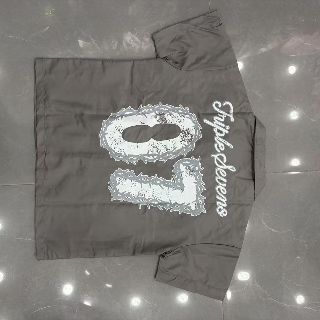 Triple Sevens Trap Logo Nylon Button Up Shirt, Boxy Cropped Fit