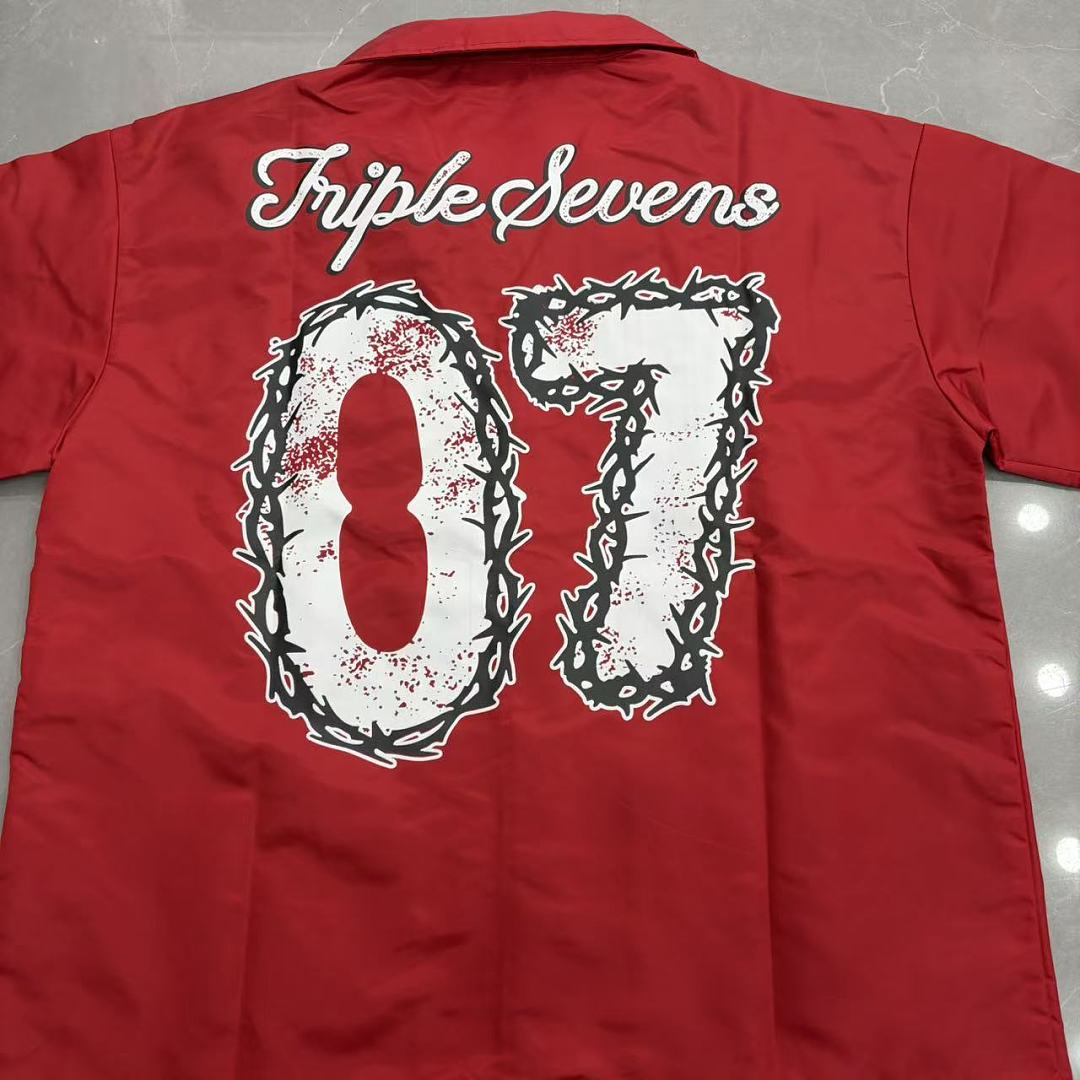 Triple Sevens Trap Logo Nylon Button Up Shirt, Boxy Cropped Fit