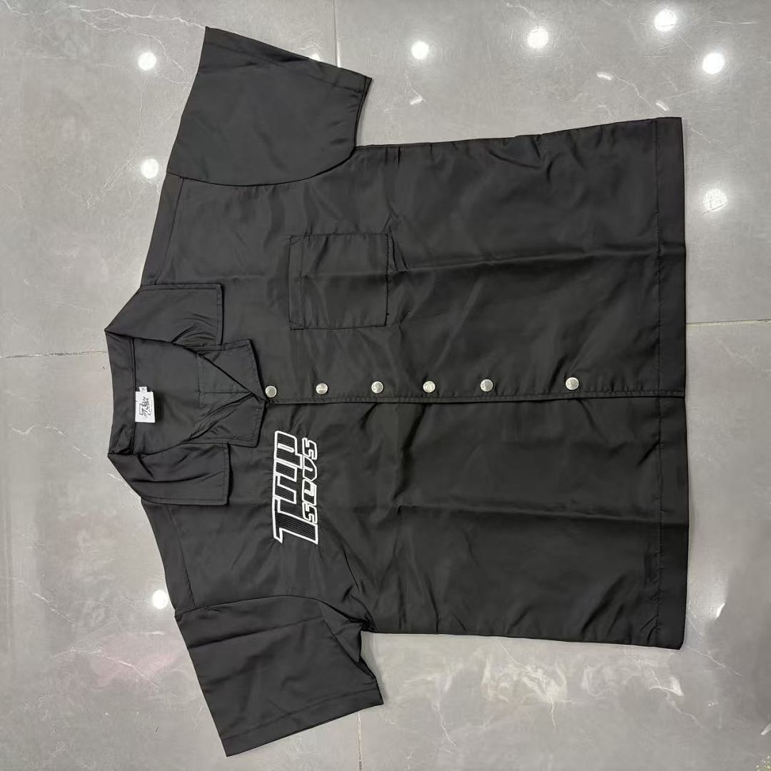 Triple Sevens Trap Logo Nylon Button Up Shirt, Boxy Cropped Fit