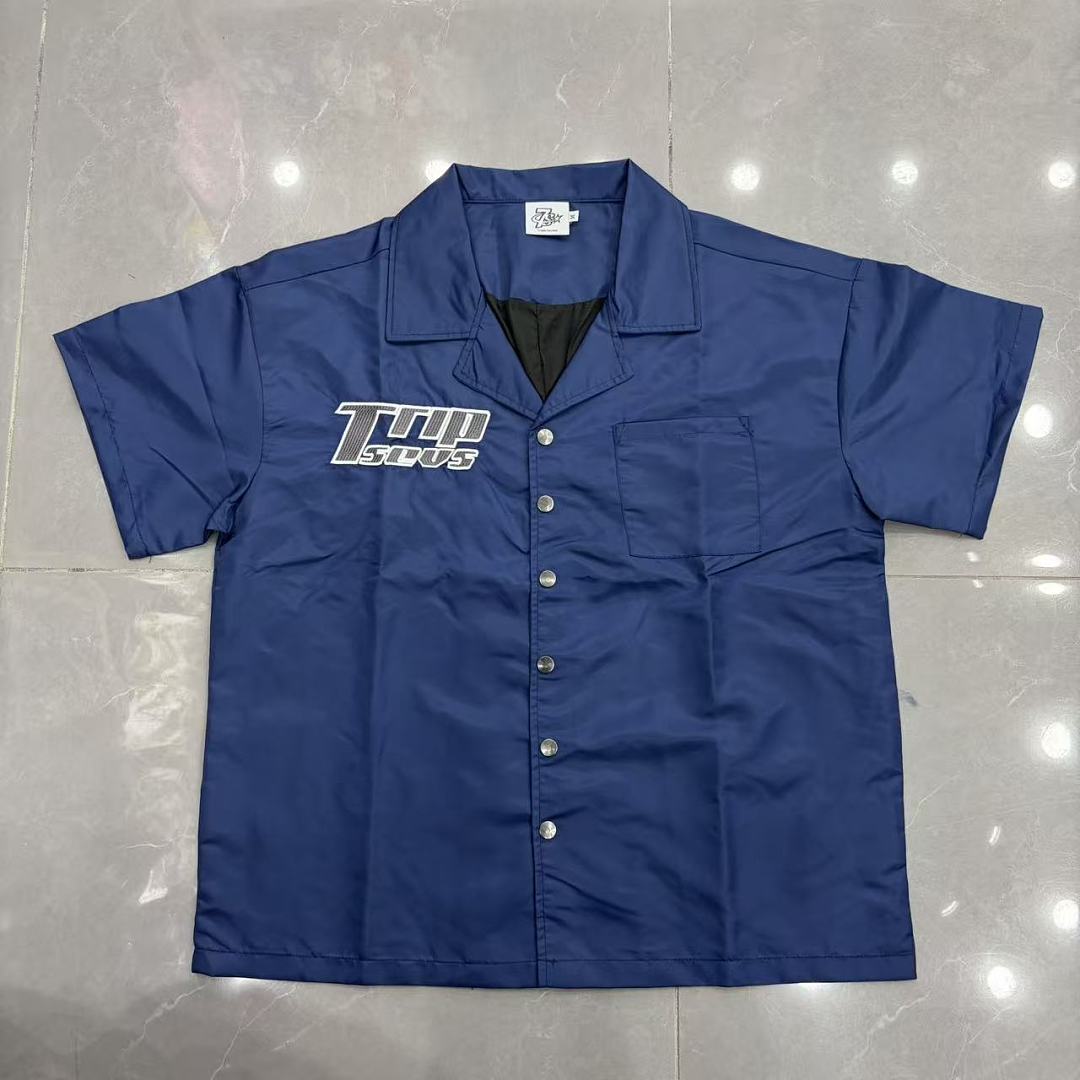 Triple Sevens Trap Logo Nylon Button Up Shirt, Boxy Cropped Fit