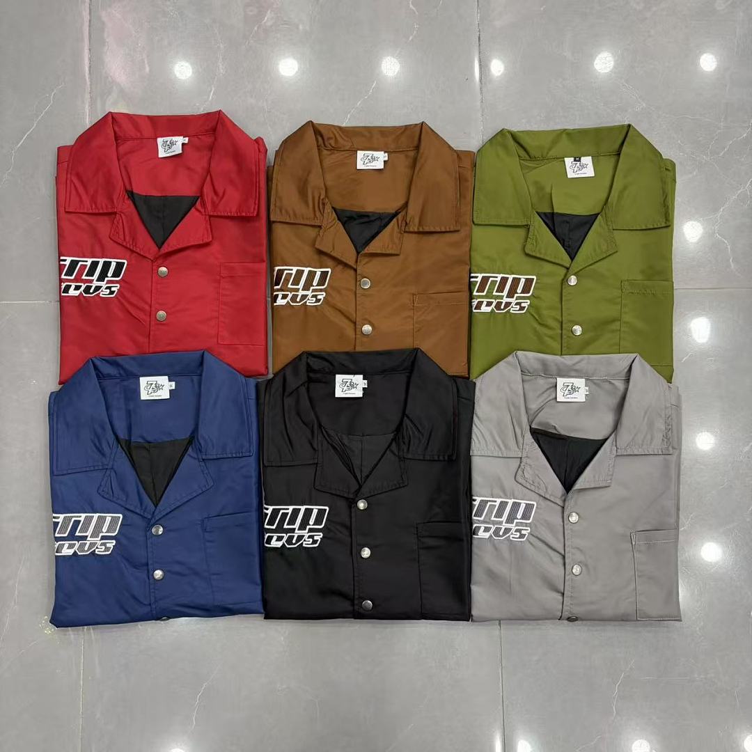 Triple Sevens Trap Logo Nylon Button Up Shirt, Boxy Cropped Fit