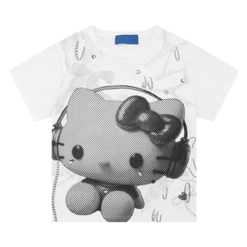 HK Y2K Black Vintage Tee - Oversized Retro Graphic T-Shirt for Women