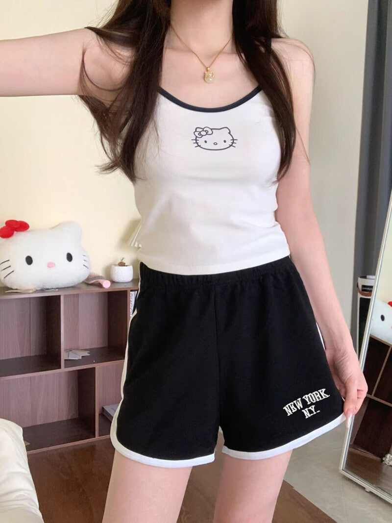 HK Built-in Bra Tank & Shorts Set - Pure Cotton Sleepwear for Girls