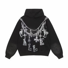 Valley Cross Chain Vintage Washed Oversized Hoodie Black