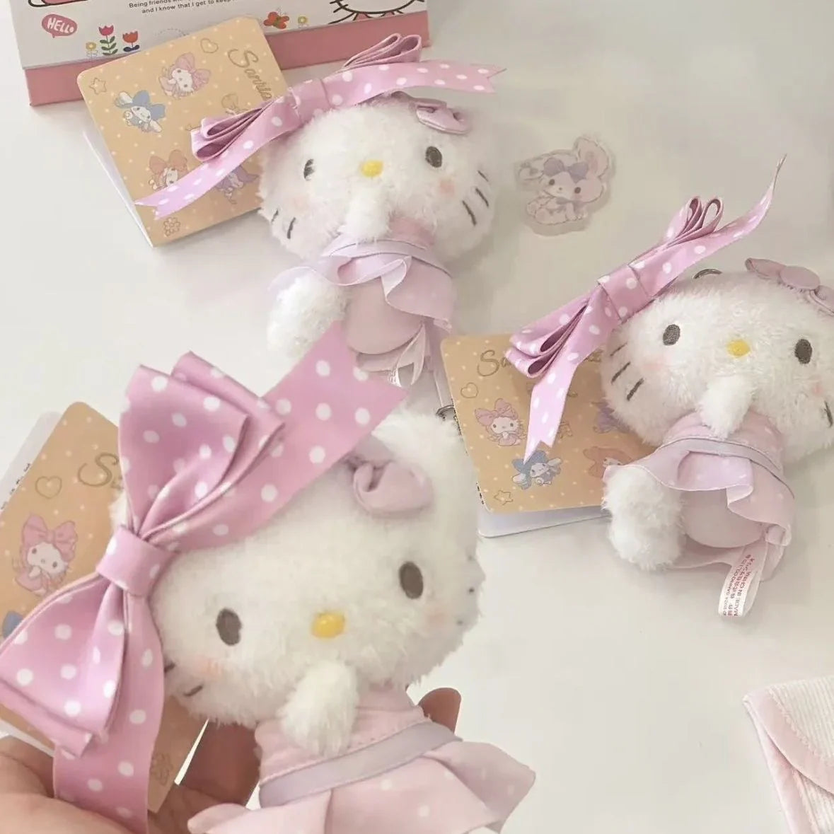 Hello Kitty Plush Bag Charm, Soft Stuffed Keychain with Pink Polka Dot Bow