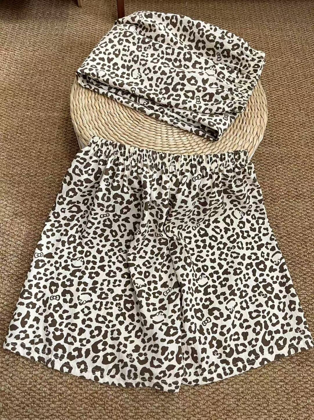 HK Leopard Print Pajamas Set for Women – Summer Short Sleeve Cute Loungewear